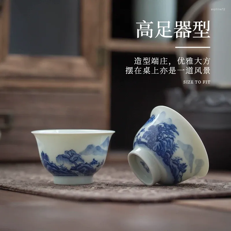 Theeservies Jingdezhen Handgemaakte Handgetekende Theekop Master Special Single Keramiek Retro Blauw En Wit Landschap