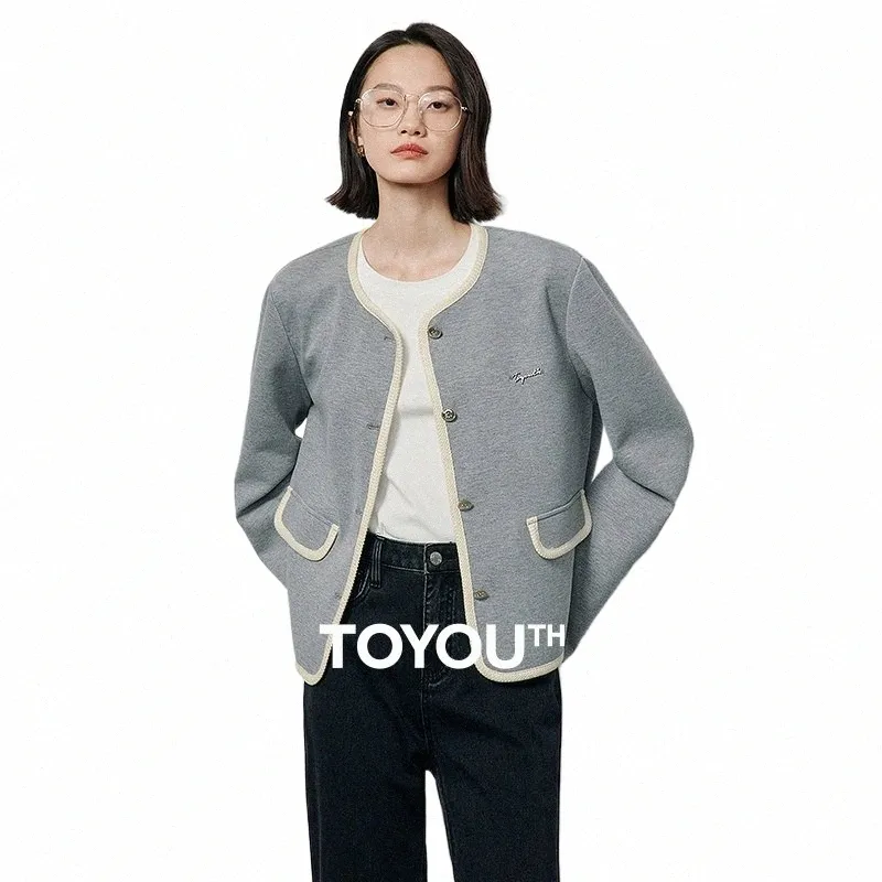 Toyouth Mulheres Tweed Jacket 2024 Primavera New Eleglant Single Breasted Butt Lg manga Office Lady Working Wear Outwear Brasão s7qC #