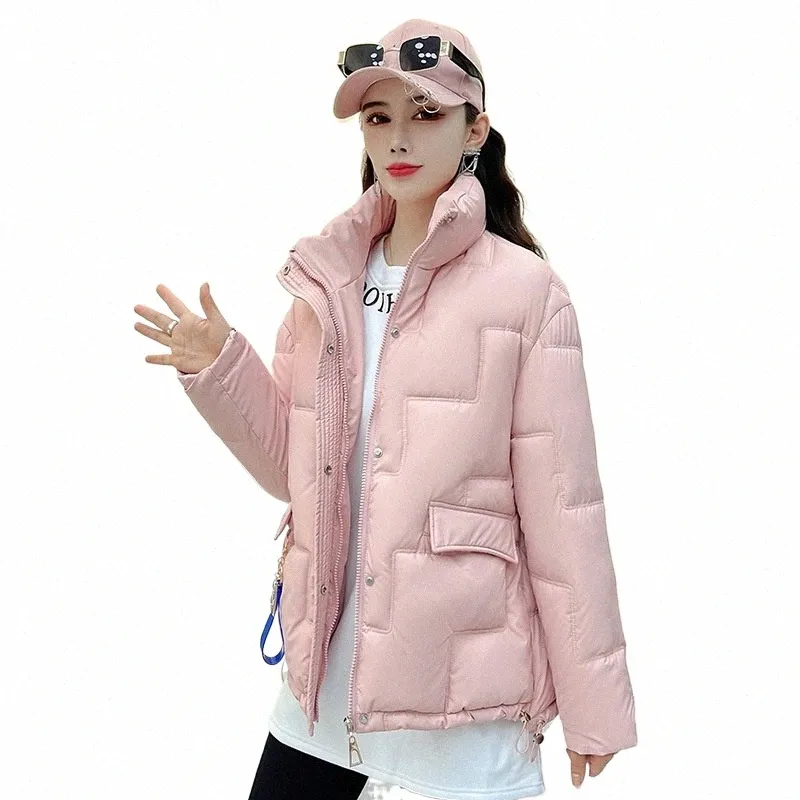 Nouveau 2022 Veste d'hiver Parka Femme Lg Manches Col Montant Court Lâche Épais Chaud Brillant Doudoune Cott Femme Parkas Top o303 #