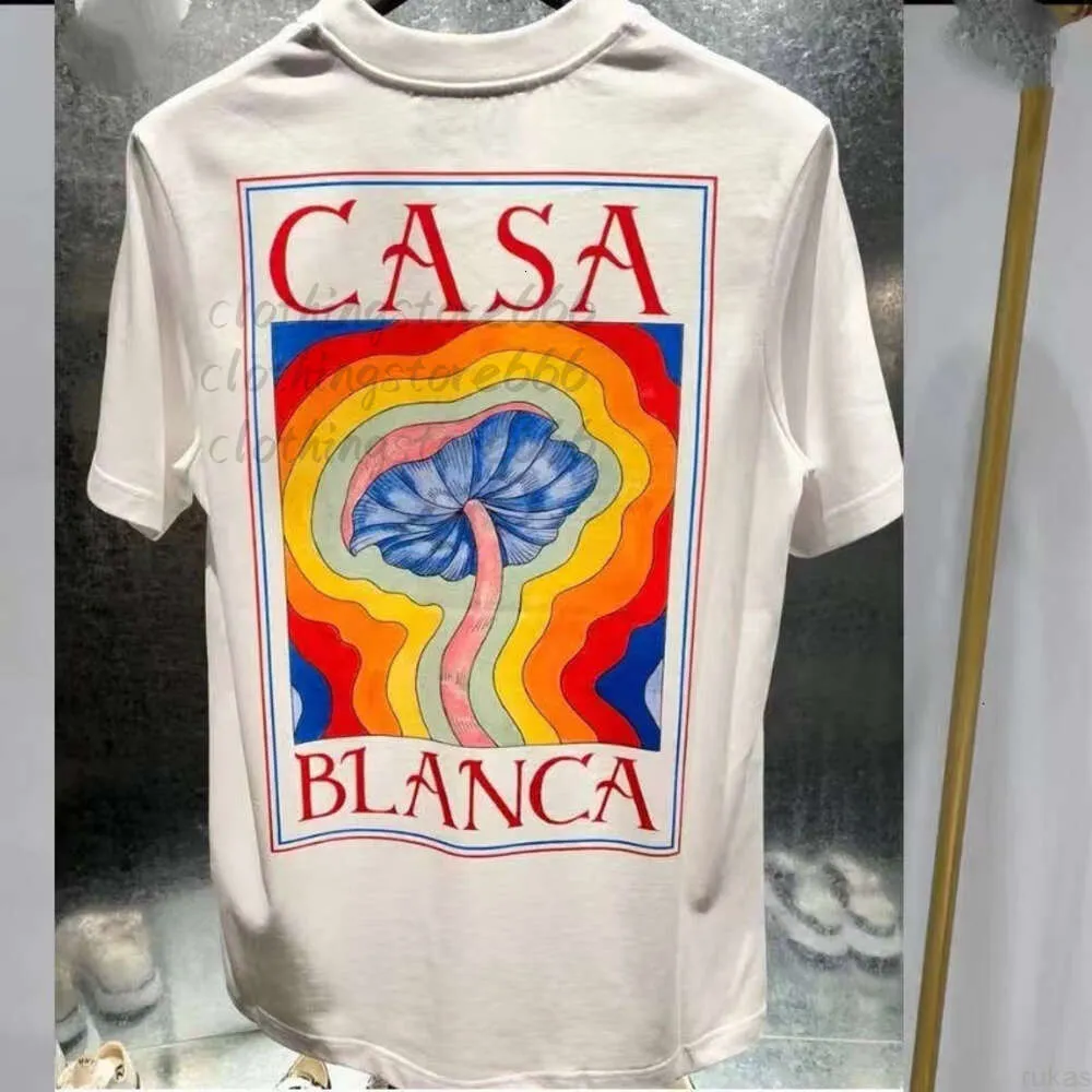 Men's T-Shirts 2024 brand Designer Tees Rainbow Mushroom Letter Print Short Sleeve Tops Cotton Loose luxury Men casa blanca Women Fashion Shirt