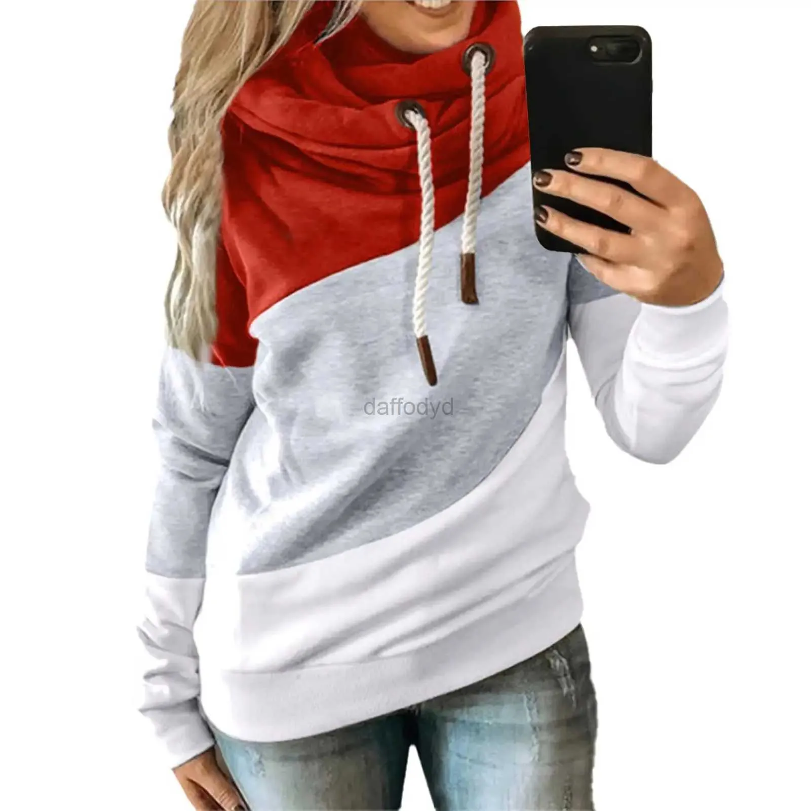 Damen-Kapuzenpullover, Sweatshirts, übergroß, für Damen, Wasserfallausschnitt, Farbblock, gestreift, Kordelzug, Pullover, Sweatshirt, Oberteile, Damenbekleidung, Streetwear, 24328