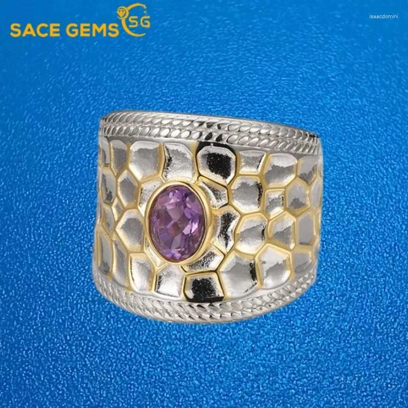 Küme halkaları SACE GEMS 925 STERLING Gümüş Yeniden Ezilebilir Lüks Doğal Ametist Kadın Nişan Kokteyl Partisi Güzel Takı Hediyesi