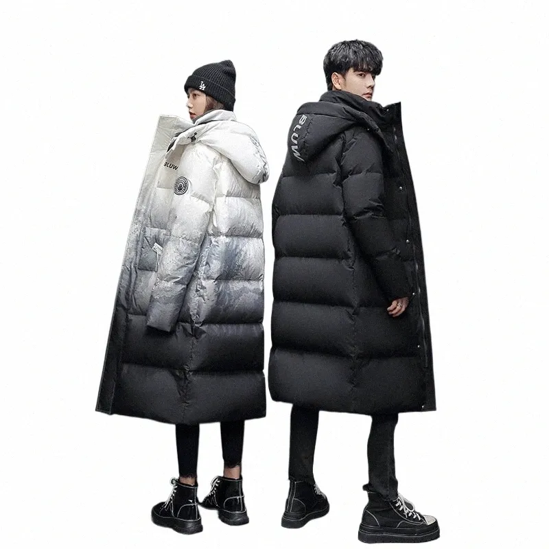 Doudoune d'hiver dégradée pour hommes, longueur aux genoux, nouveau manteau fi épais, tendance montagne de neige, 2023.P0ok#