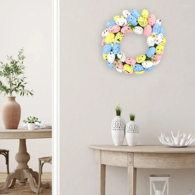 Party Decoration Door Hanging Colorful Easter Egg Flower Wreath For Front Room Spring Artificial Garland