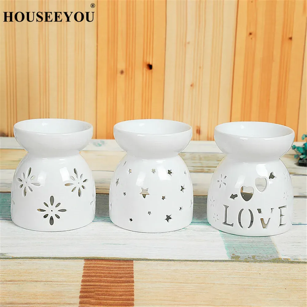 Burner Mini Love Heart Ceramic Aroma Burner Essential Oil Lamp Hollowing Candle Holder rökelse Censer Aromaterapi Furnace Candlestick