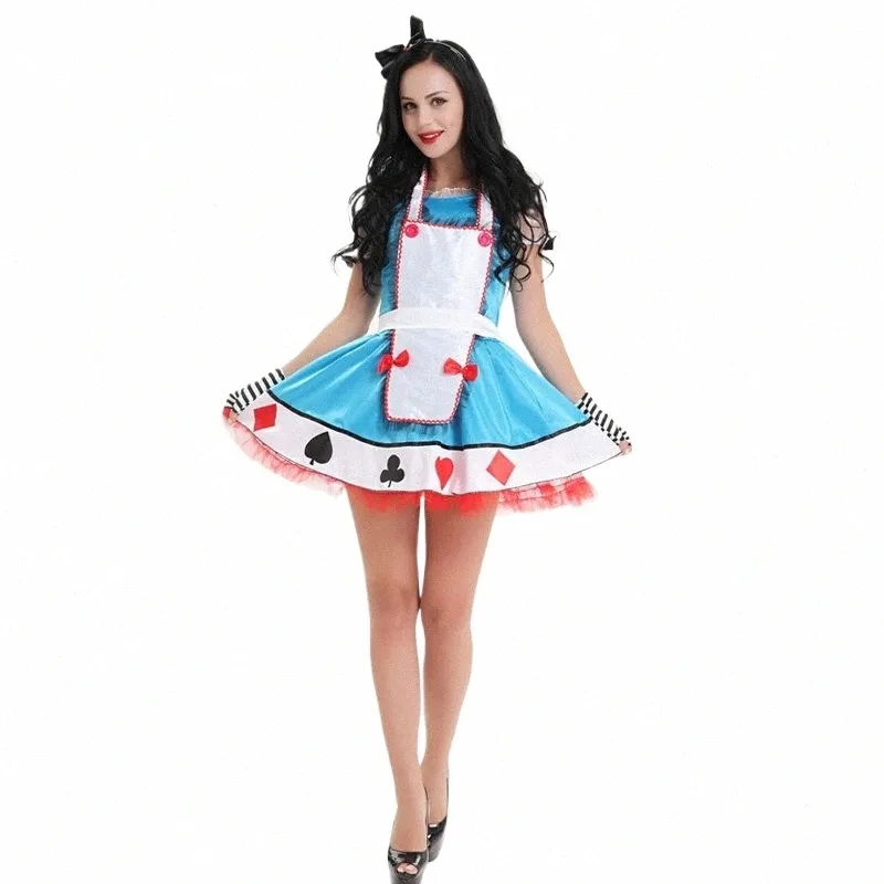 Alice Blue Cosplay Anime Maid Costume Blue Dr Lolita Poker Women Halen Costume 75bs#