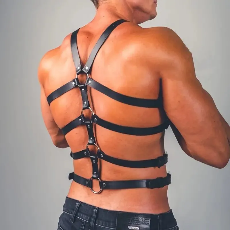 Mens Sexy Harness Costume - Adjustable PU Leather Chest  display picture 3