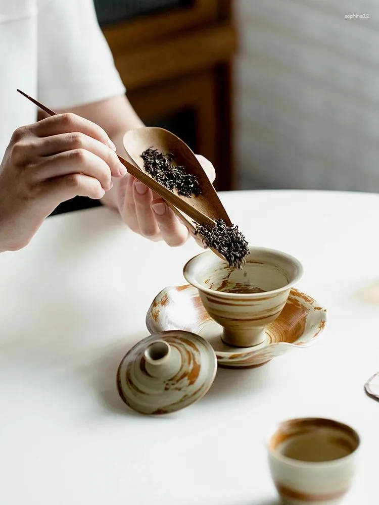 Teaware set wabi-sabi hand-wung foster två endast täcker skål tekopp kinesisk keramisk te inte individuell infusör