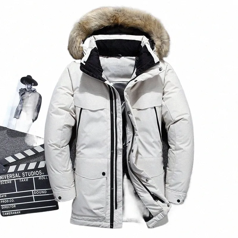 2023 NEW -40 Degrees Top Quality White Duck Down Jacket Men Thick Winter Big Fur Collar Warm Parka Waterproof Windproof Q1dn#