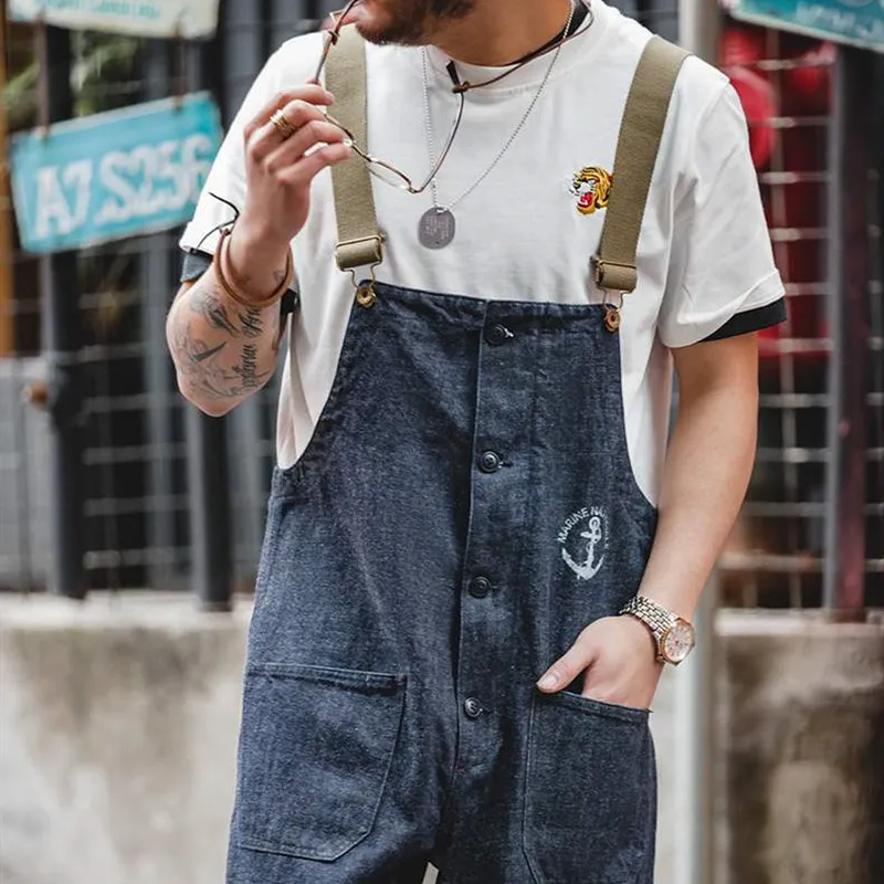 Tripod Adapter Men's Denim Bib Overalls - Casual Cargo Jumpsuit With Multiple Pockets & Adjustable Straps Casual Denim Overalls Cargo Style