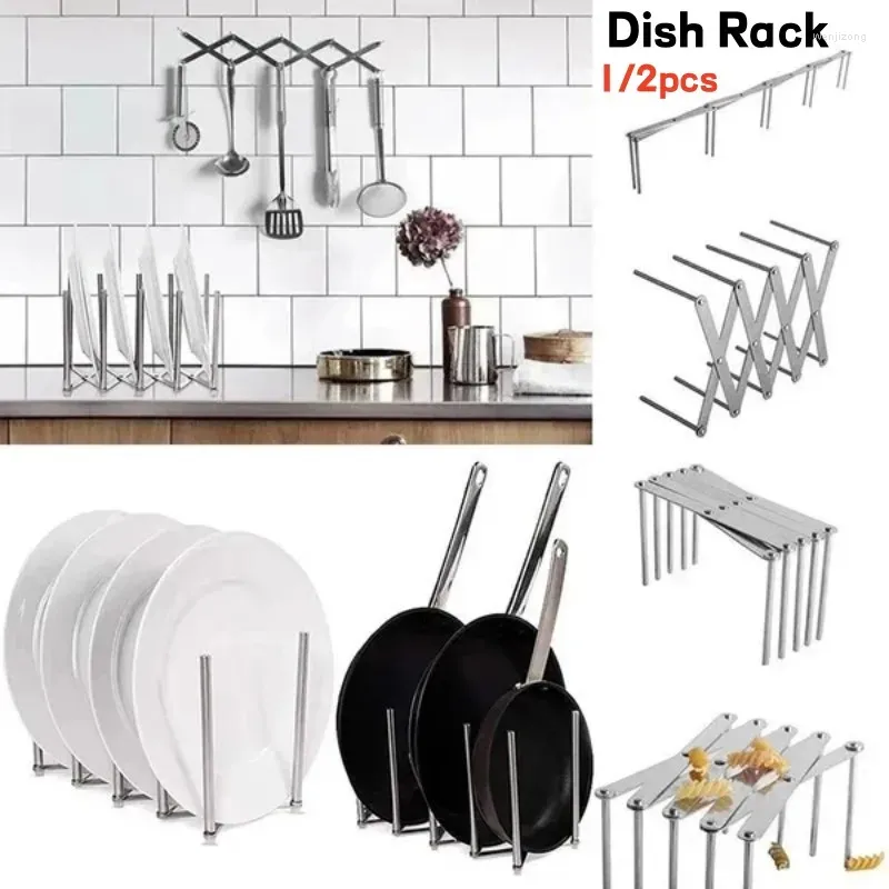 Küche Lagerung 1/2 stücke Multifunktionale Edelstahl Deckel Rest Stehen Versenkbare Topf Pfanne Abdeckung Halter Abfluss Regal Rack