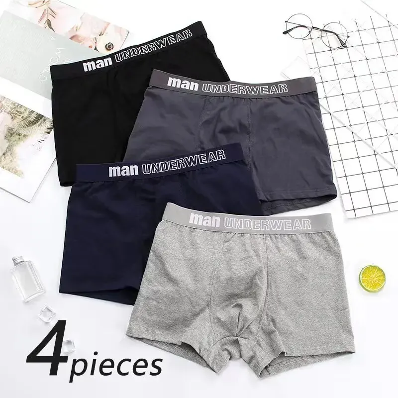 4 Pieces Men Underpants Sports Boxers Underwear Letters Wide Band Pants 3XL 4XL 5XL Multicolor Soft Breathable Fashion Shorts 240320