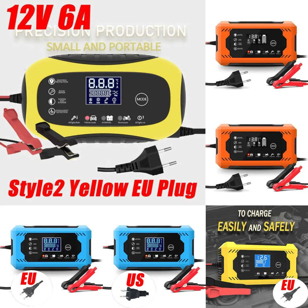 새로운 자동차 배터리 충전기 12V 6A 지능형 빠른 충전 펄스 수리 유형 모터 사이클 트럭 용 전체 자동 스톱 듀얼 모드 리드 산