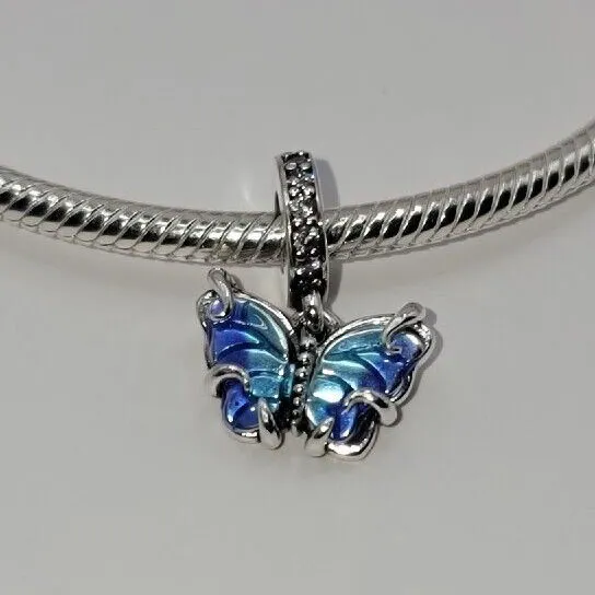 Authentischer Anhänger, blauer Schmetterling aus Muranoglas, 925er-Sterlingsilber, geeignet für Charm-Perlen, Armbandschmuck, 792698C01, Modeschmuck