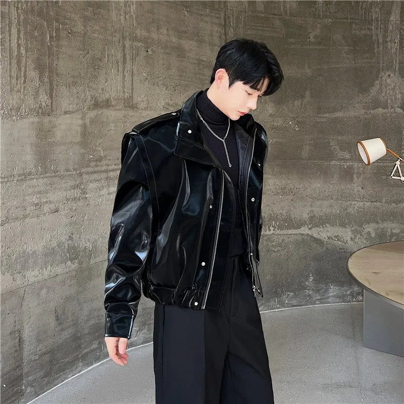 DHgate.com:Mens Faux Leather Elephant Short Coat, Black PU Jacket 