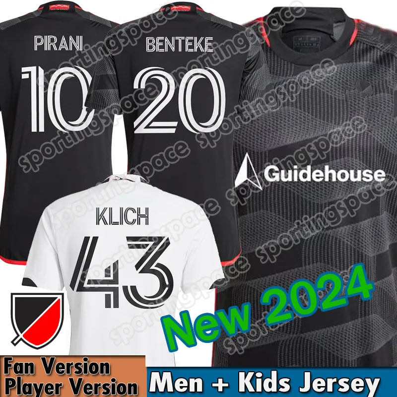 2023 2024 D.C. United Futbol Formaları Çocuk Erkekler 23/24 Futbol Gömlek Birincil Ev Siyah Simge Kiti Uzak Beyaz Kiraz Çiçeği DC Pirani Benteke Klich Stroud P.Santos Jeahze