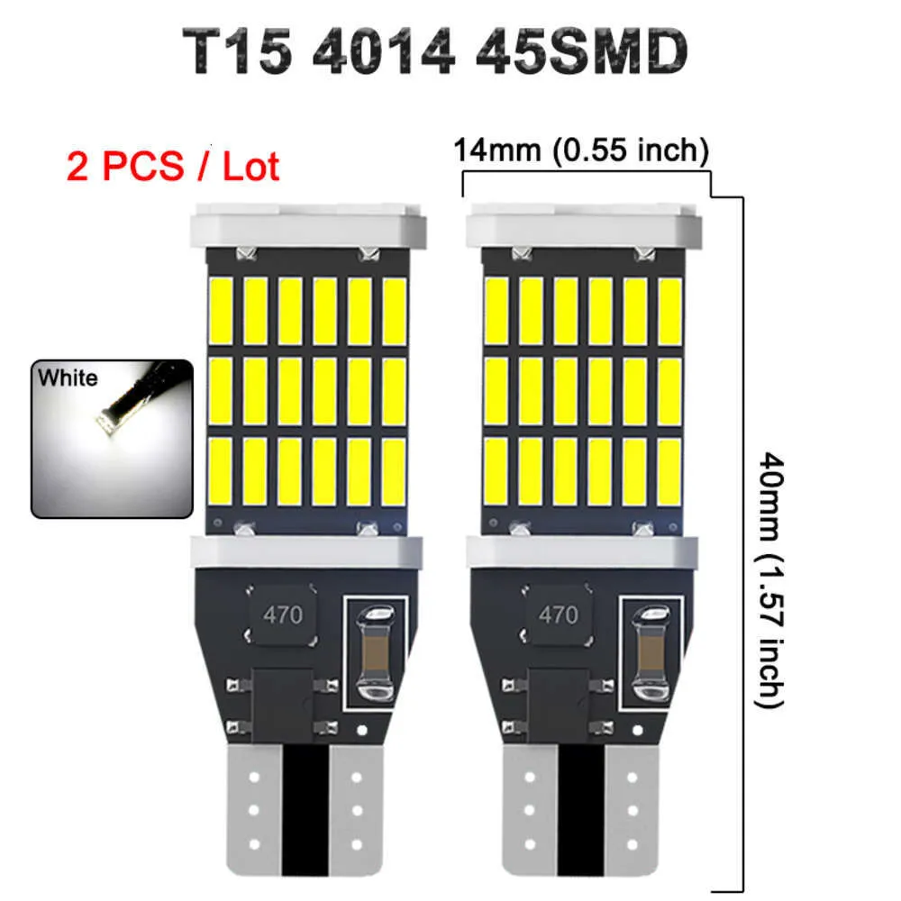 2 PCS T15 W16W 906 922 LED Sinyal Işık Kanbus Hatası Ücretsiz Yüksek Güç 12V 4014 45SMD 7000K Beyaz Araba Ters Park Yedek Lambalar