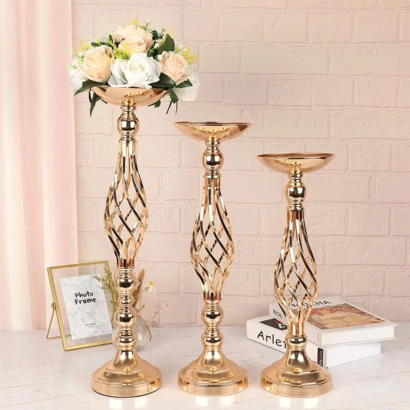 Vases Table Candlestick Decoration Gold Iron Vase Fried Dough Twists Road Guide Wax Wedding Flower Props