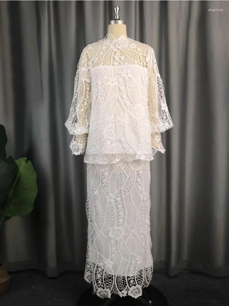 White Lace Two-Piece Dress Set Women Long Sleeve Mock Neck Blouse and  Pencil Skirt from Dhgate Basic & Casual Dresses - price 43.56