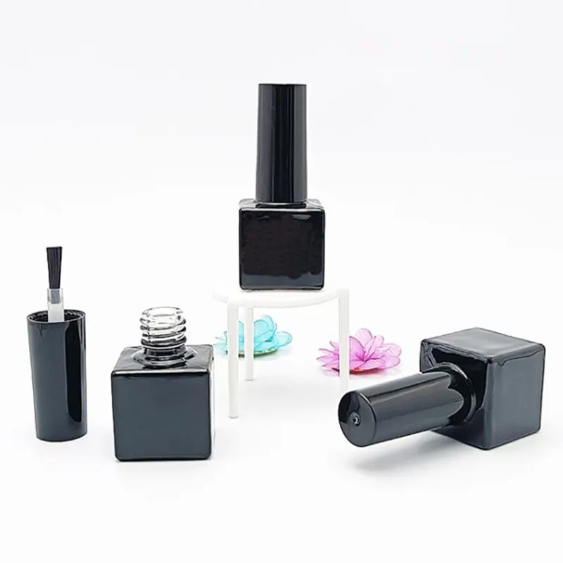 Bouteille de vernis à ongles vide noire de 5ml, avec brosse, récipient en plastique pour la beauté des ongles