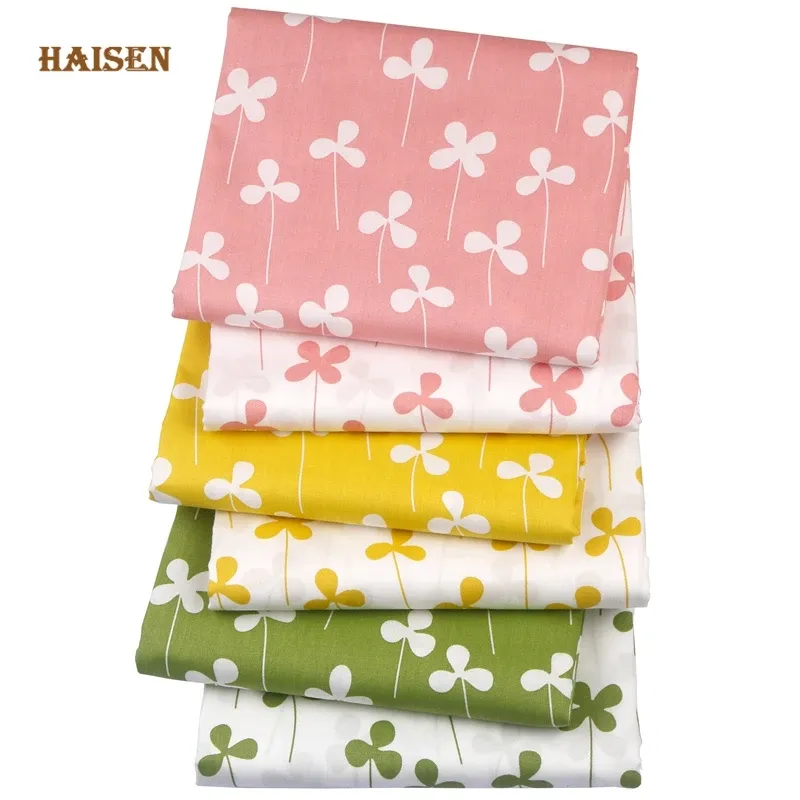 Fabric Haisen,Printed Twill Cotton Fabric,DIY Sewing Quilting Patchwork Cloth Set Material For Baby & Child,40x50cm,6pcs,Clover Series