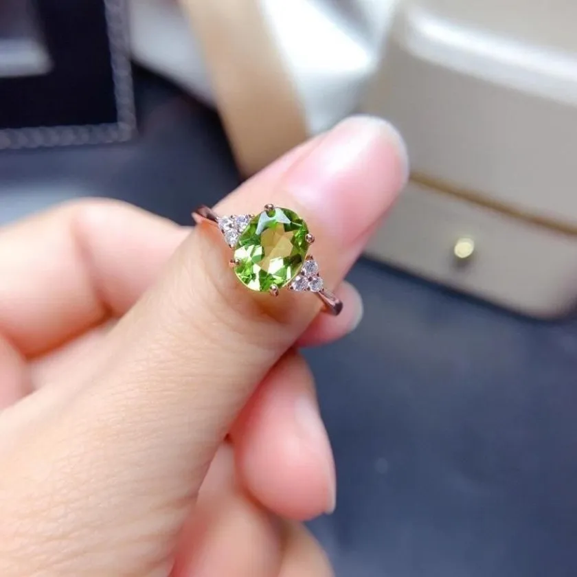 Natural Green Peridot Sterling Silver Ring August Birthstone Handamde Engagement Statement Wedding Gift For Women Her Cluster Ri213b
