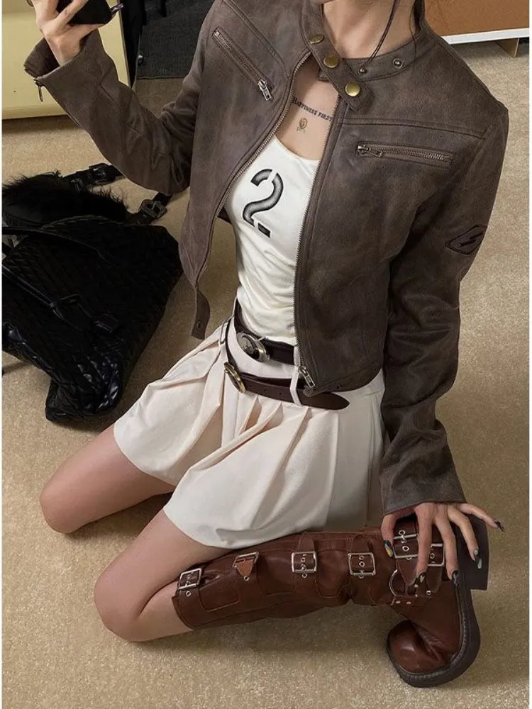 DHgate.com:Womens Y2K 90s Vintage Leather Jackets, Punk DHgate.com:Womens Y2K 90s Vintage Leather Jackets, Punk