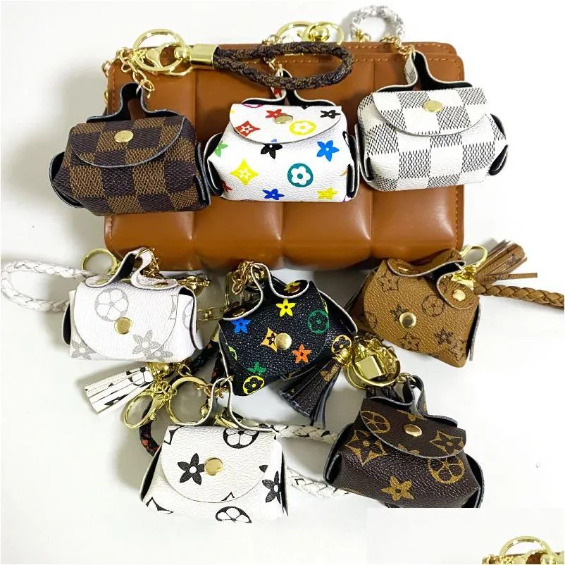 Nyckelringar Lanyards Creative Keychain Leather Mini Wallet Ornament Fashion Car Key Chain Lovers Bag Dekorativ hänge grossistdroppe otclk