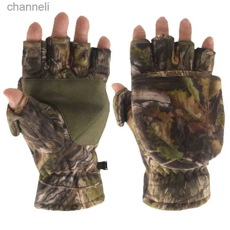 Taktiska handskar Vinter bomullsfyllning kamouflage halvfinger vänd flexibel och varma sportvandring skyddande vantar yq240328