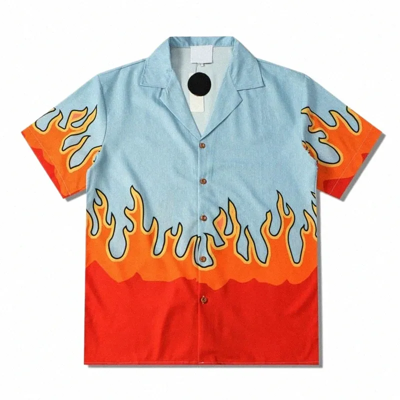 الظلام IC Flame Polo Men Summer Material Holiday Beach Hawaiian Derts Vintage Men's Shirt K6BP#