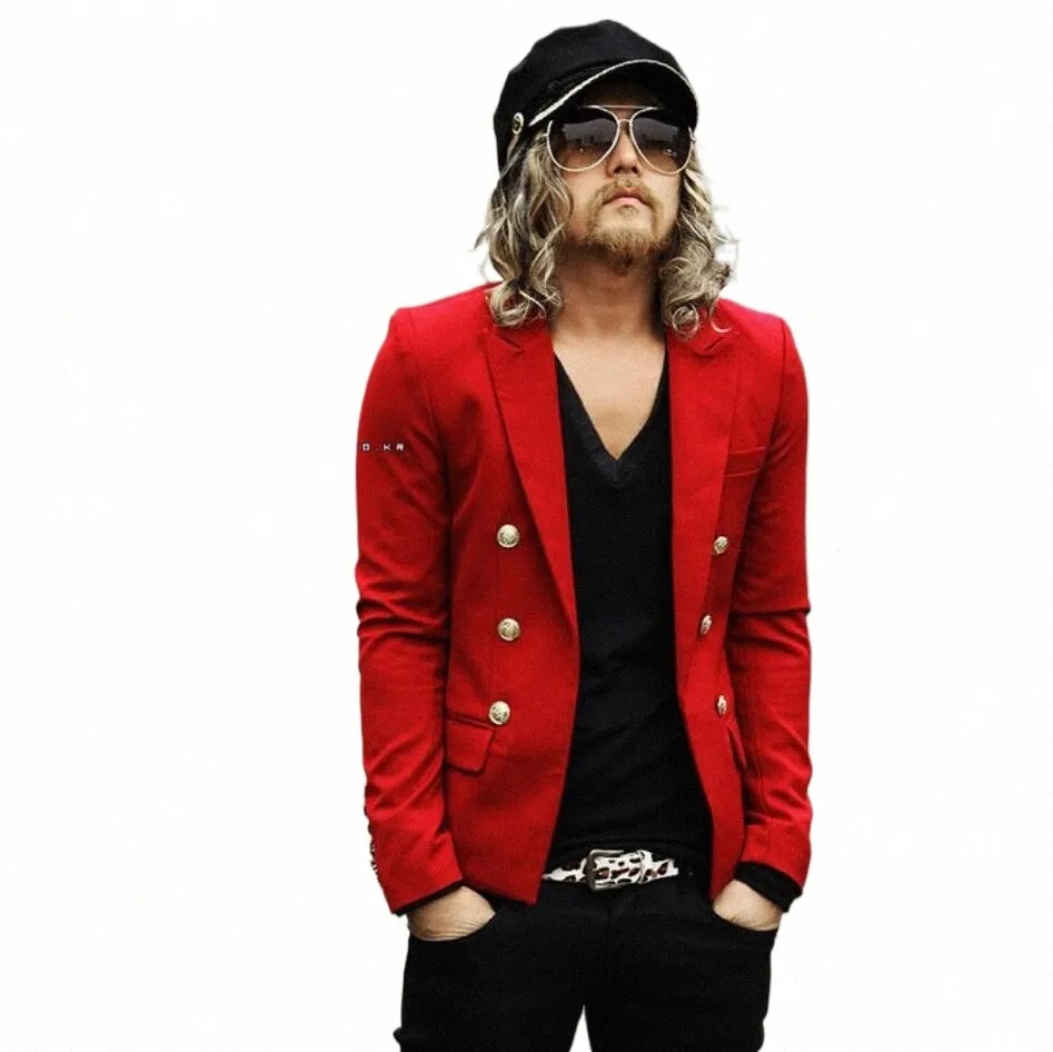 s-xxl New Men's Red Small Suit Tide Double-breasted Casual Suit Slim Short Fi Small Blazers Jacket Stage Singer Costumes N7eJ#
