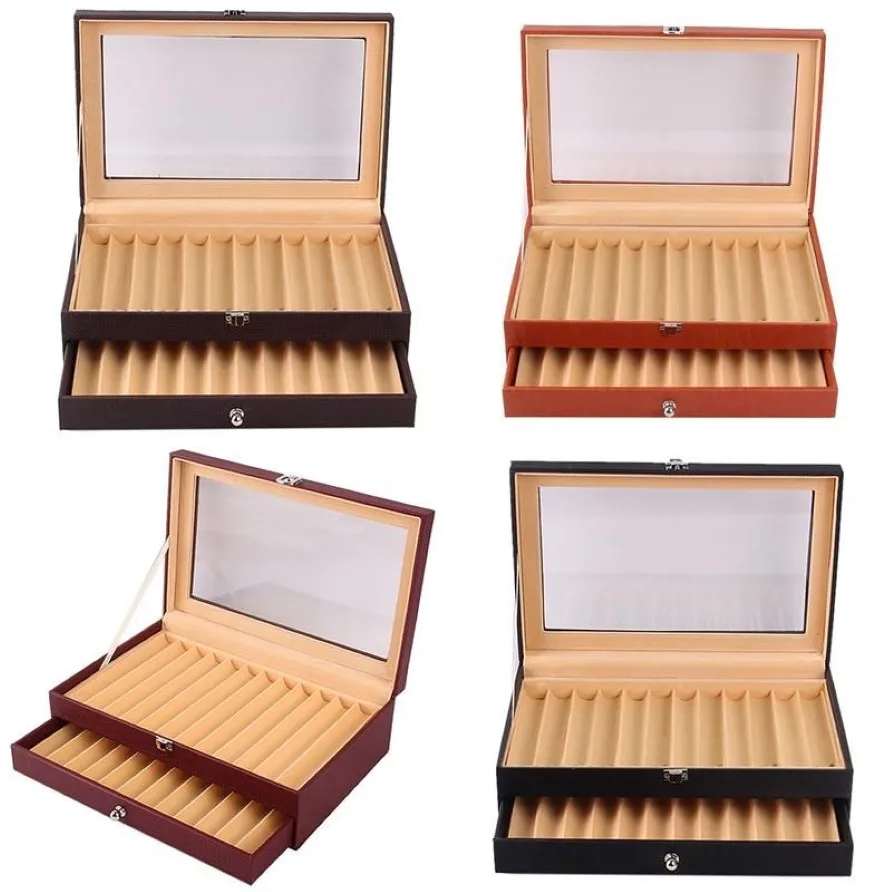 Schmuckbeutel Taschen 24 Slots Holz Füllfederhalter Vitrine Luxus Topped PU Ledertasche Organizer273E