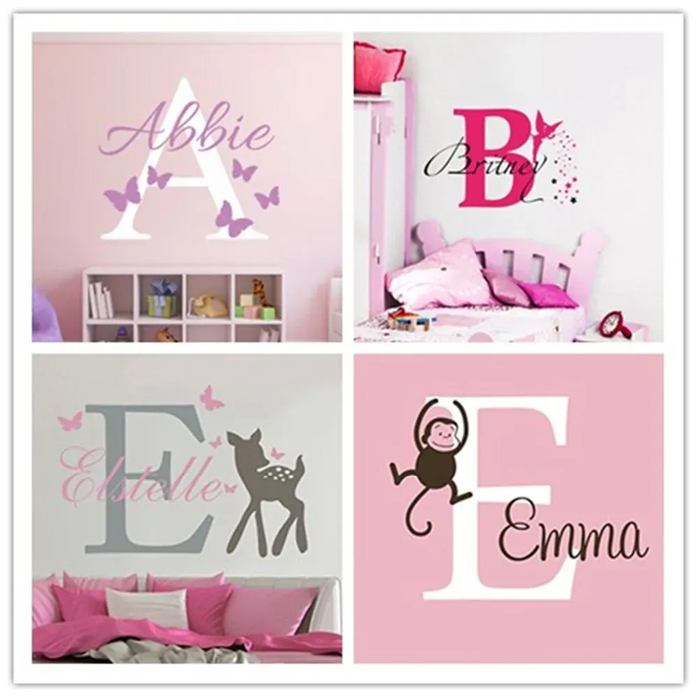 Adesivos yoyoyu nome personalizado, adesivo de parede para quarto de bebê, nome personalizado para menina e menino, decalque de parede, mural de berçário, decoração de pôster w27