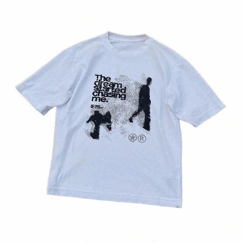 Hommes Tshirt surdimensionné Cott manches courtes Shadow Print Y2K Top Tees Harajuku Streetwear Vintage Graphic Korean Esthétique Vêtements K2Jj #
