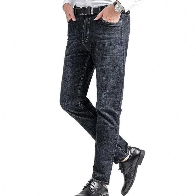 Fi Busin Jeans décontractés vêtements pour hommes taille moyenne trajet quotidien broderie printemps été automne basique pantalon distrait 864Y #