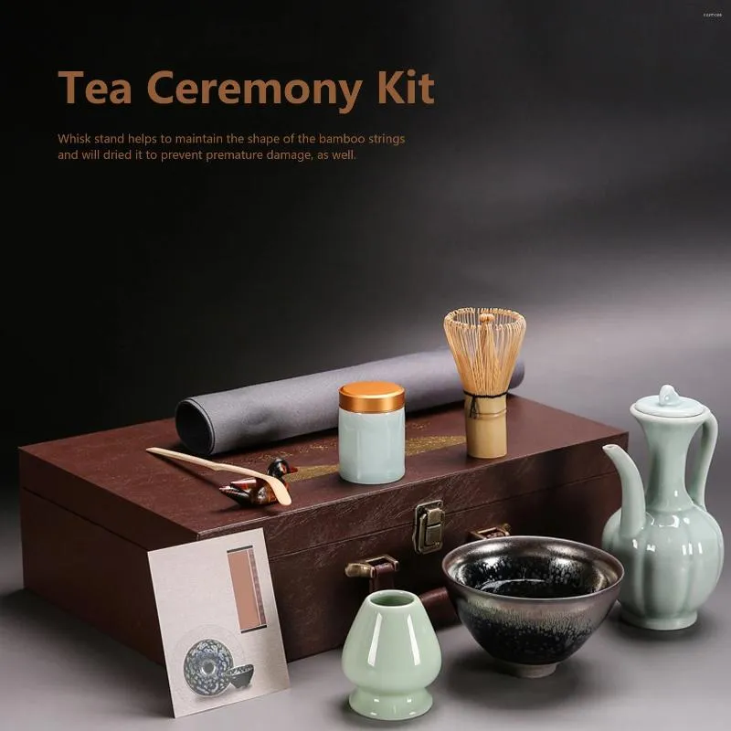 Ensembles de service à thé, ensemble d'outils à thé Matcha, bol, fouet, cuillère, support en céramique, caddie, tapis de tasse à thé, Kit de cérémonie, Style émaillé Ugyen