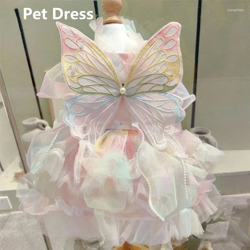 Vêtements de chien papillon princesse robe vêtements pour animaux de compagnie vêtements doux chiens super petit mignon chihuahua imprimé doux été rose fille mascottes