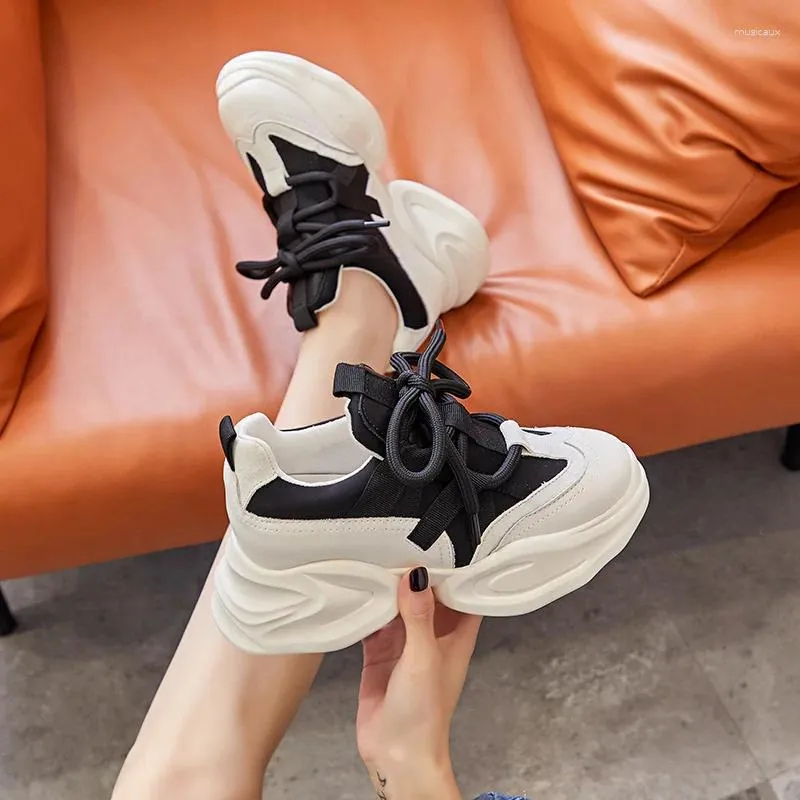 Women's Platform Wedge Sneakers | Cow Leather Lace Up Fashion High Heel Shoes
