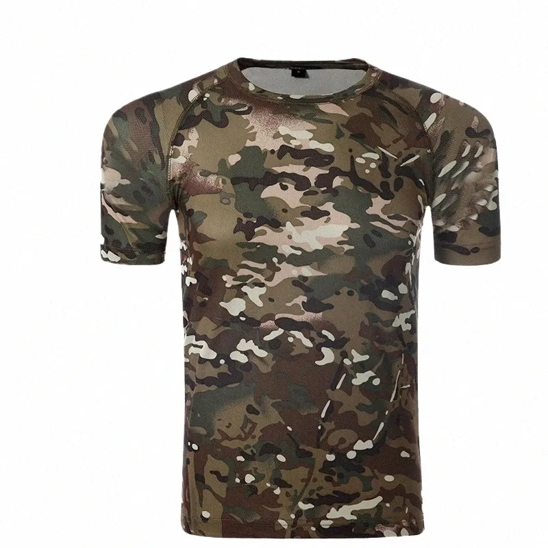 Camicia mimetica Quick Dry Calzamaglia traspirante T-shirt tattica militare Maglietta Compri da uomo Fitn Summer Bodybulding s1Id #