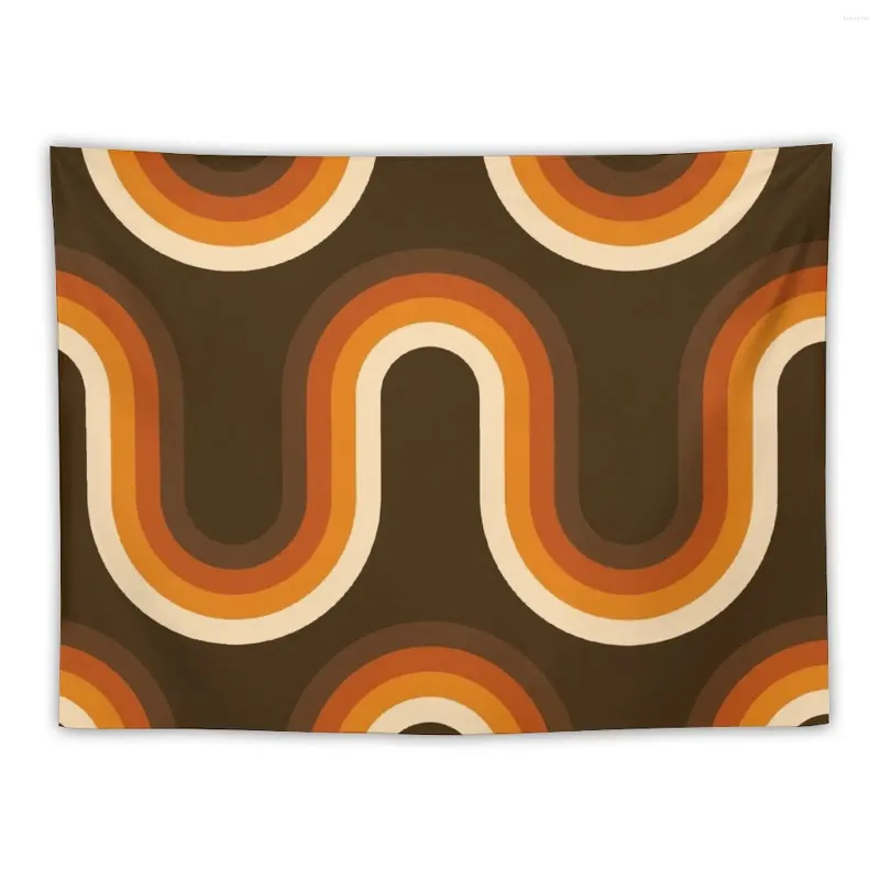 Tapestries 70s Pattern Orange And Brown Waves Tapestry Bedroom Room Decor Cute