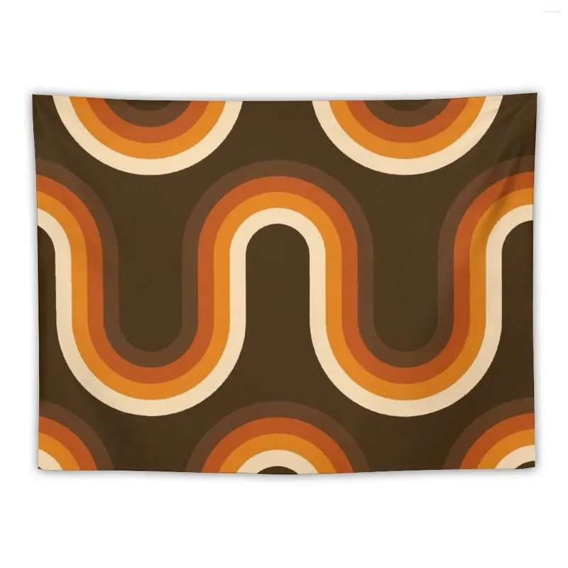 Tapestries 70s Pattern Orange and Brown Waves Tapestry Room Room Decor