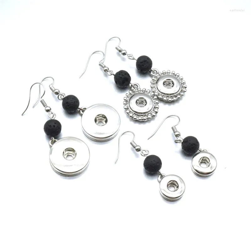 Ohrhänger, 18 mm, 12 mm, Druckknopf-Anhänger, 8 mm, schwarze Lava-Perlen, DIY-Schmuck für ätherische Öle, Diffusor