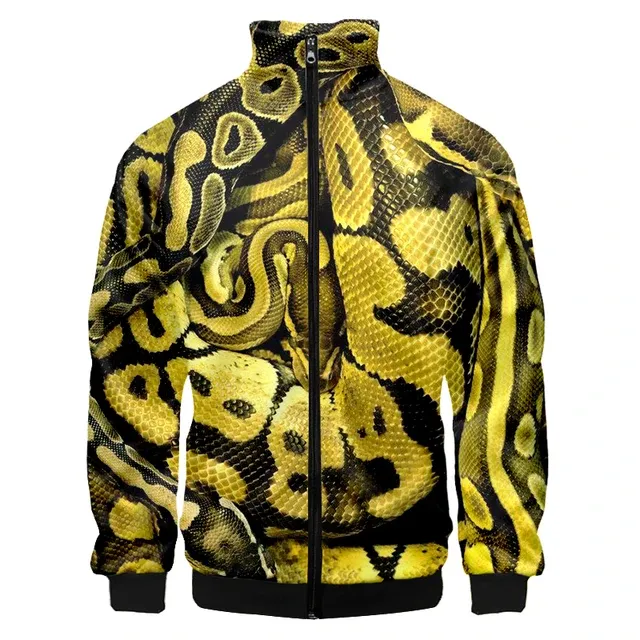 Mens Snake Skin Zip Up Hoodie: Green 3D Harajuku Oversized Jacket
