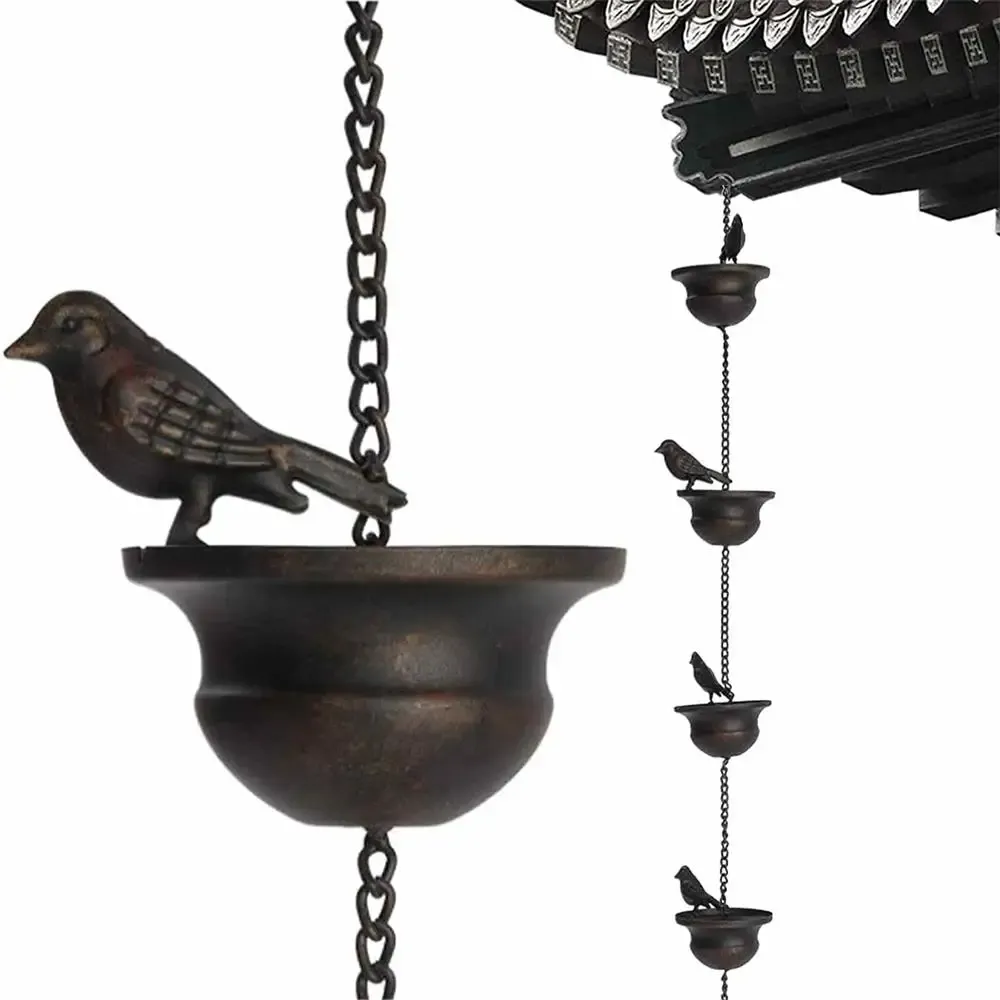 Skulpturen Gaeden Kreative Vögel auf Tassen Metall-Regenkette Regenfänger für Dachrinnendekoration Metallentwässerung Regenkette Fallrohrwerkzeug