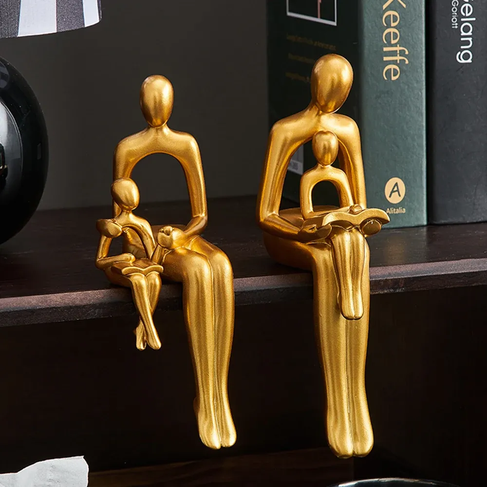 Nets Golden Family Sculpture&figurines for Interior Abstract Statue Modern Resin Figure Living Room Decor Gift Decoration Home