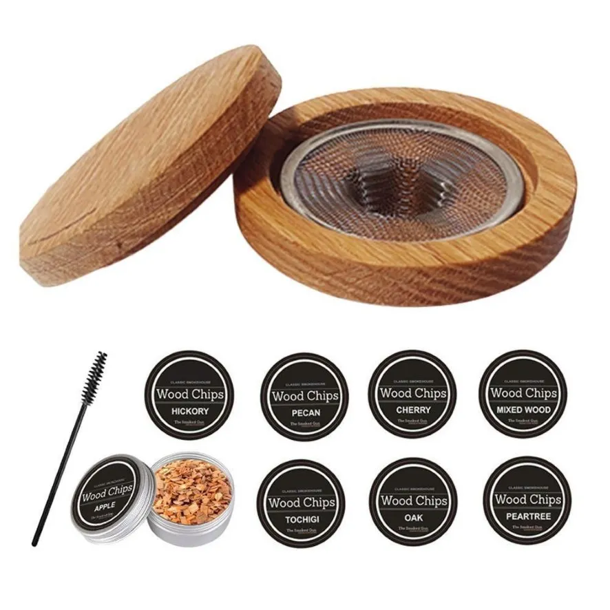 Strumenti da bar Kit per fumatori di cocktail Whisky Cappa in legno affumicato in legno per bevande Accessori per la cucina Consegna a domicilio Sala da pranzo in giardino di casa Barw238q