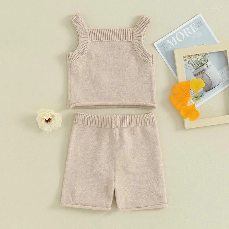 Clothing Sets Toddler Baby Girl Summer Knit Outfit Sleeveless Tank Top Shorts Floral Embroidered Cute Clothes Set