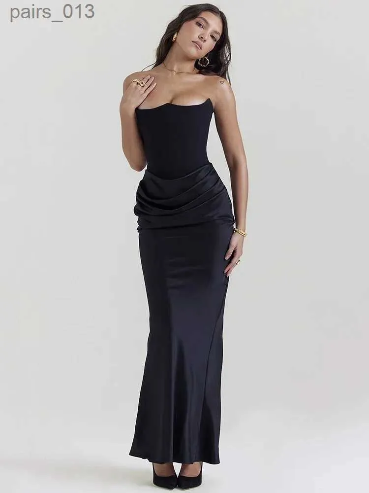 Basic Casual Dresses XIZOU Elegant Bodycon Maxi Dress Black Women Off -shoulder Sleeveless Backless Sexy Club Party Fashion Evening yq240328