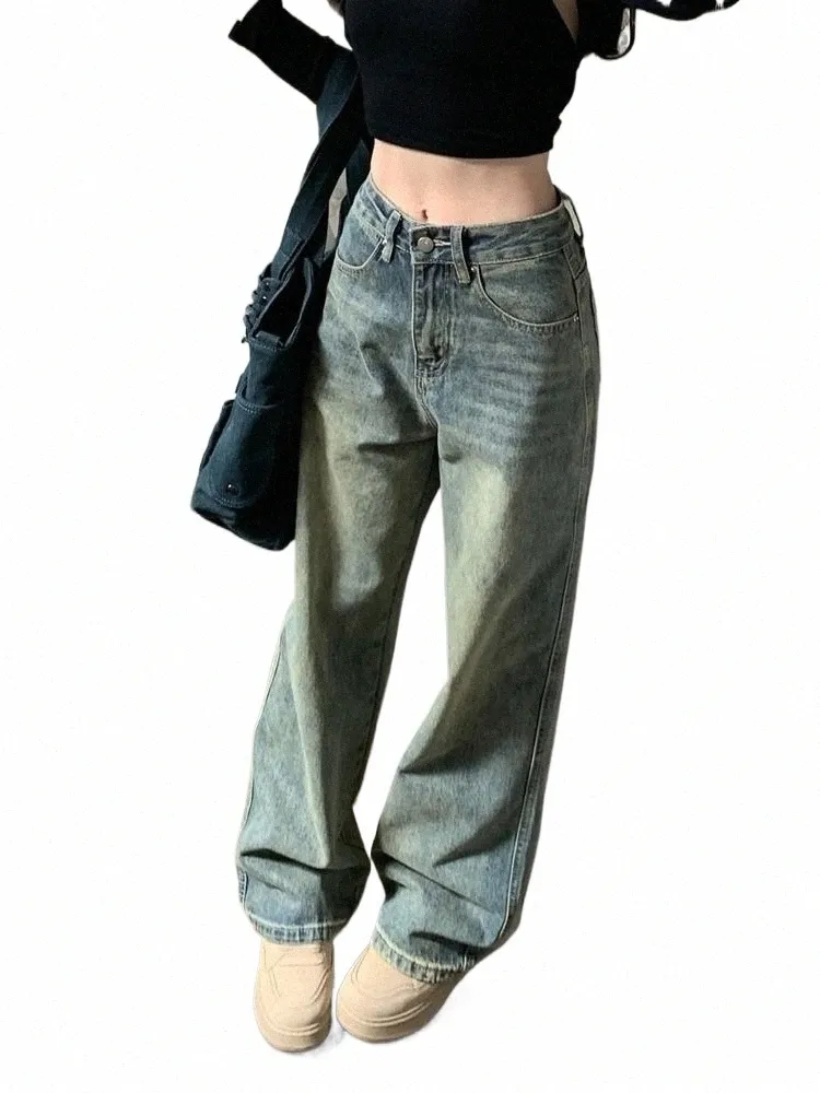 DeepTown Y2K workowate dżinsy na szerokie nogi Kobiety Vintage Streetwear Wed dżinsowe spodnie Grunge Podstawowe niebieskie spodnie Femme Spring O9QW#