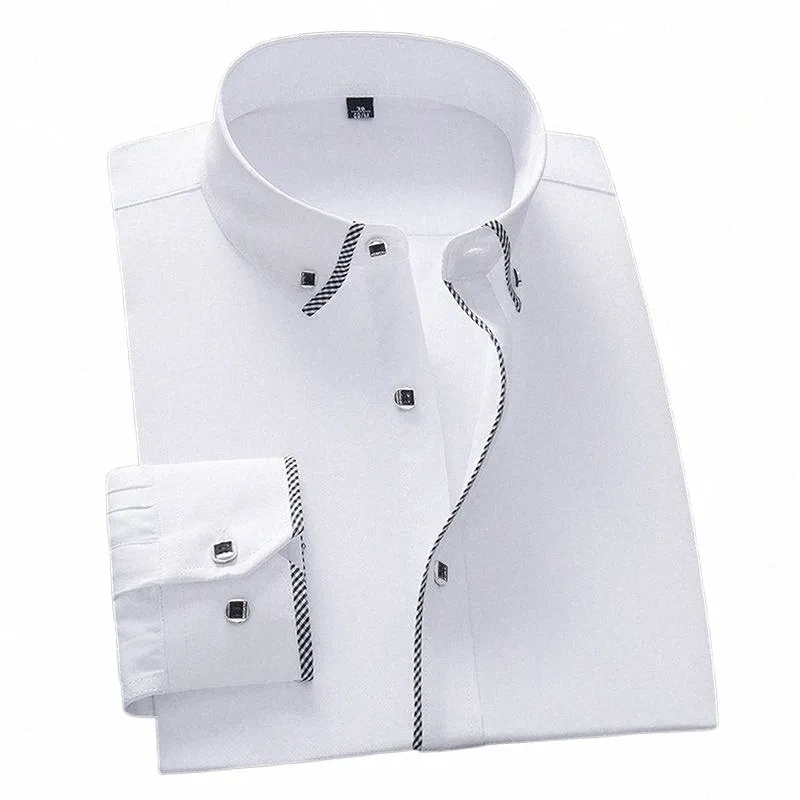 Chemise blanche pour hommes Lg manches Busin Casual couleur unie Camisas mâle Dr chemises hommes Slim Fit sous-vêtements 5XL 6XL 7XL 8XL Z9NL #